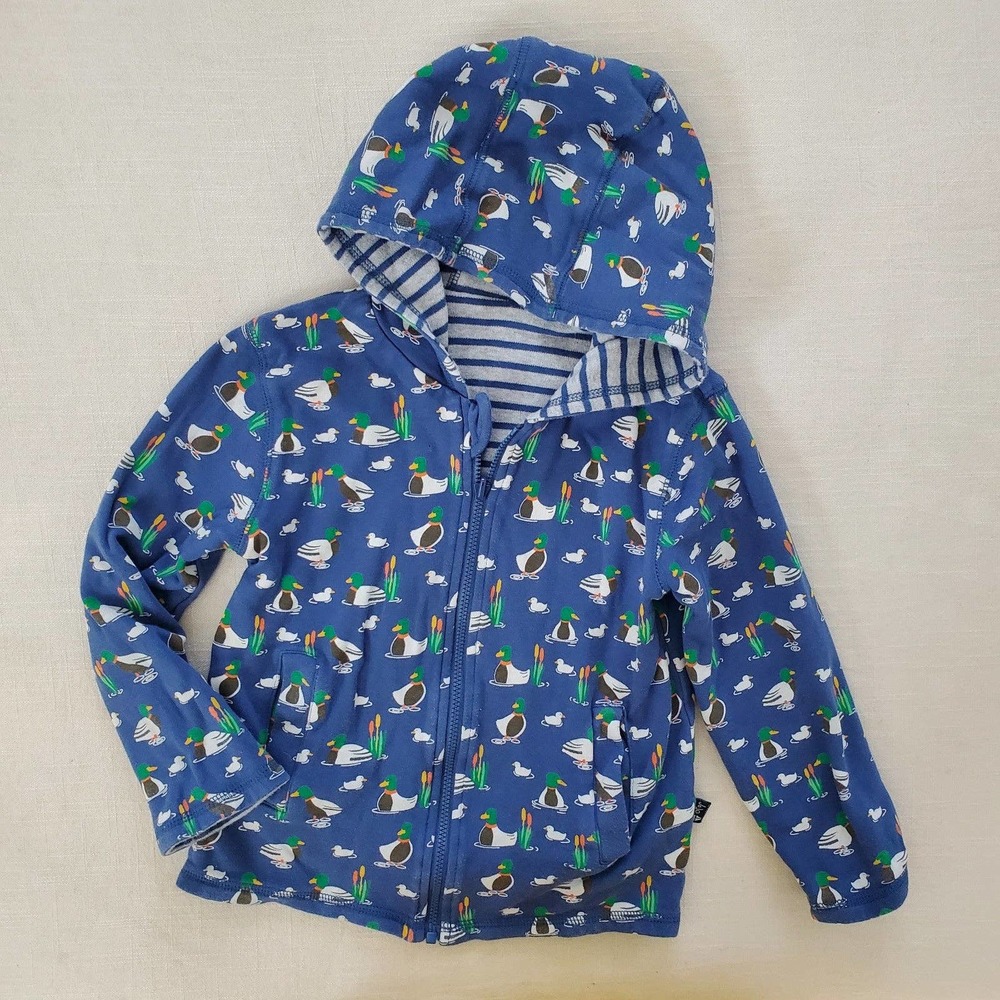 Jojo maman bebe duck print hooded jacket reversible striped 3t 4t